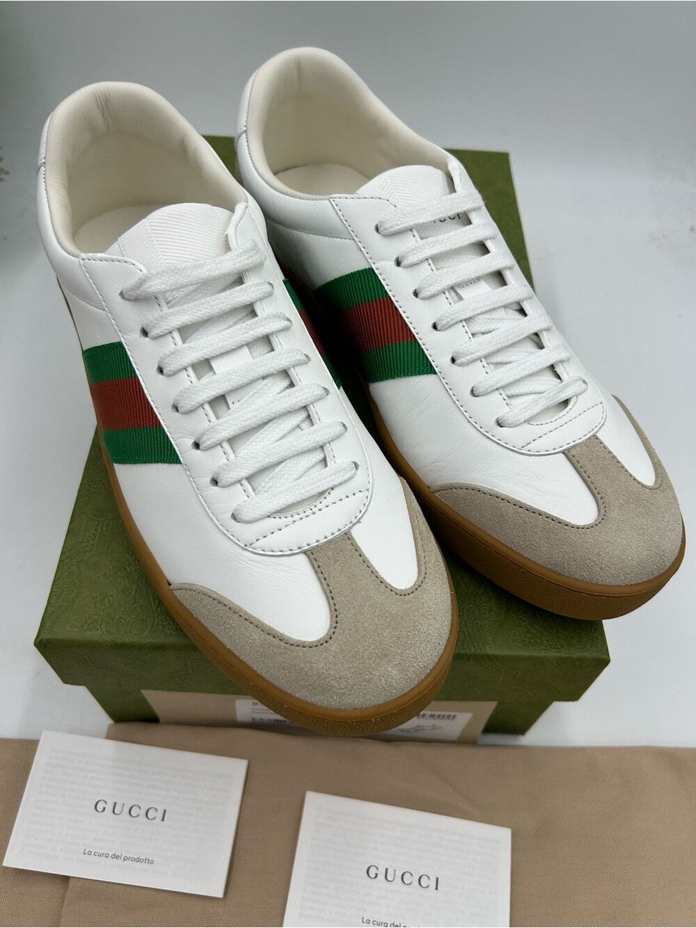 Women's Gucci G 74 suede/Leather low top web striped sneakers size 38/8 US